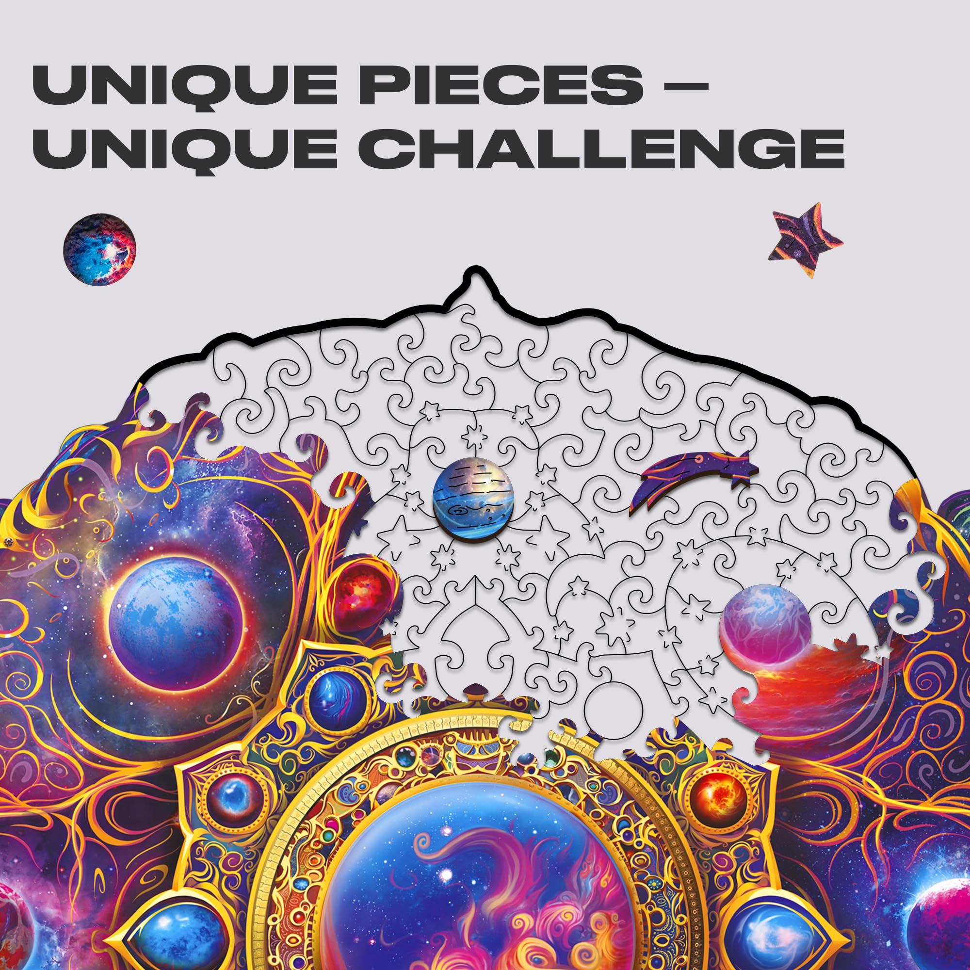 UNIDRAGON Mandala Space Dreams Wooden Jigsaw Puzzle for Adults - 350 Unique Shaped Pieces - King Size 33 x 33 cm