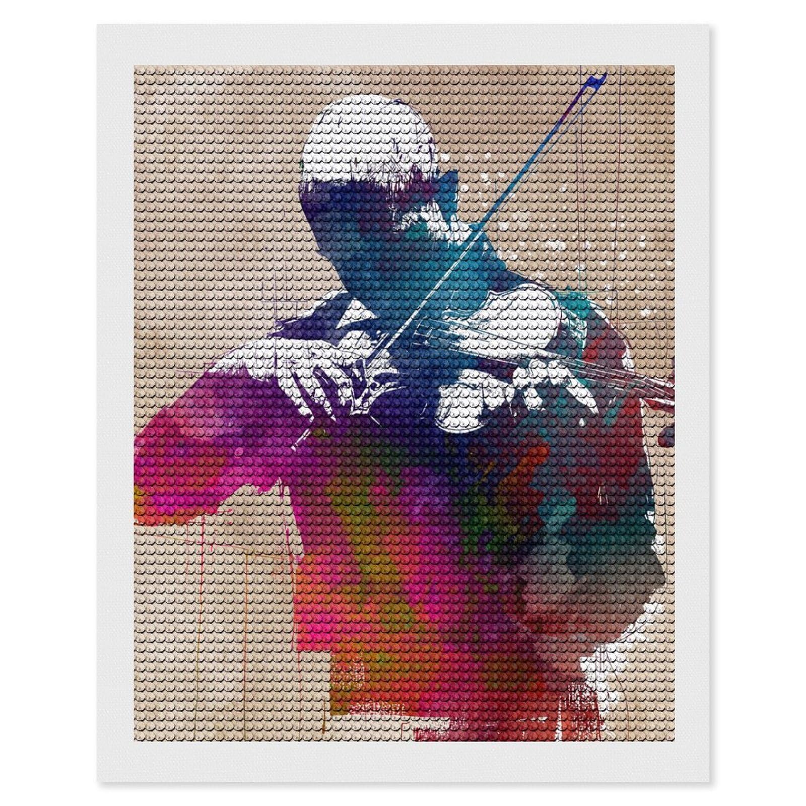 Junmoney Violinist Watercolor Art Diamond Art Kit 16"x20", Holiday Gift Idea, for Women, Easy Handmade Project, Vintage Style Decor, Printed Canvas