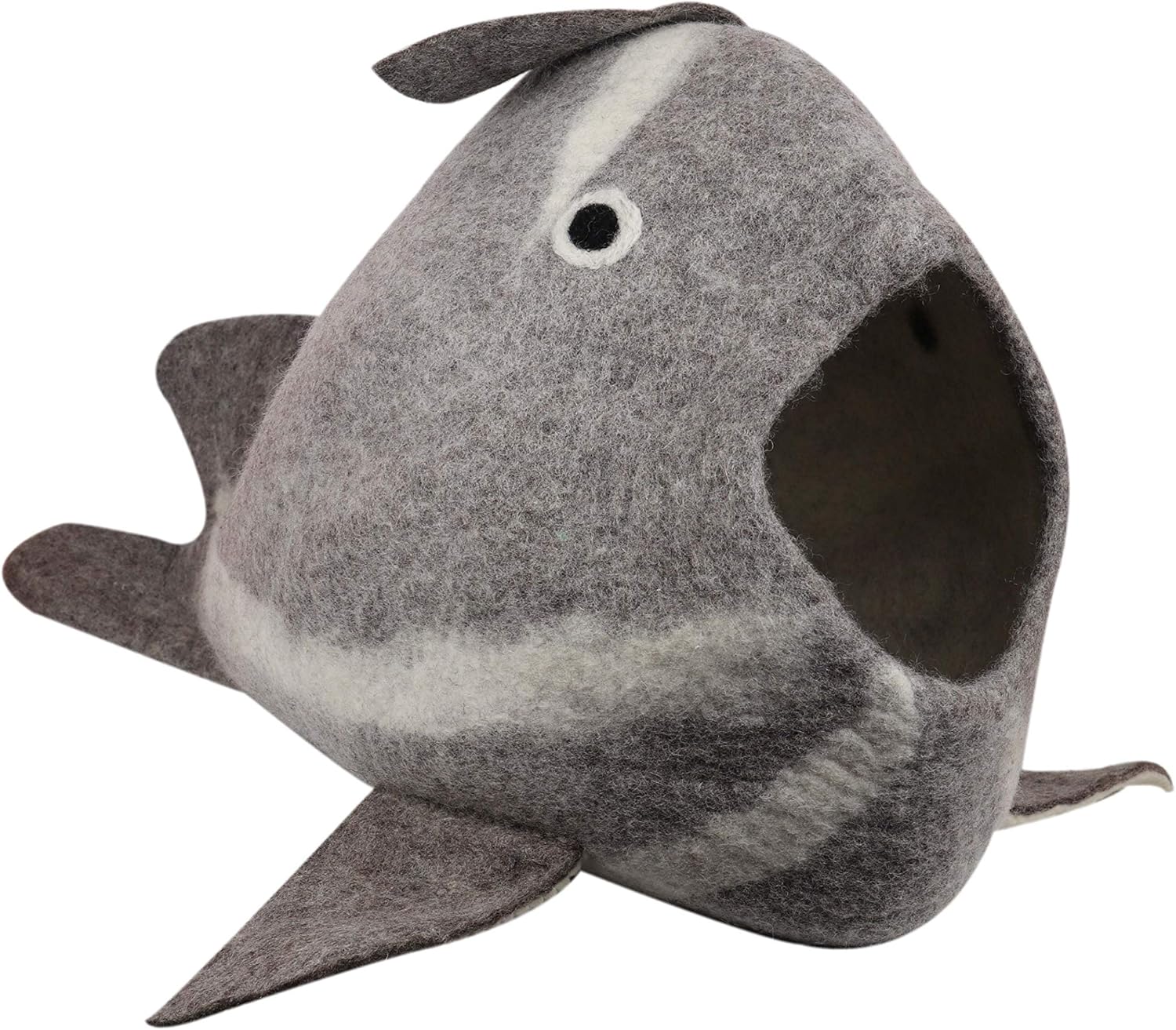 Whale Cat Cave — Felt Cat Cave Bed, Funny Cute Cat Bed, Handmade Wool Cat Cave for Indoor Cats, Fits 1 Large or 2 Small Cats, 20 x 14.5 Inch, Natural Wool Cat Hideaway