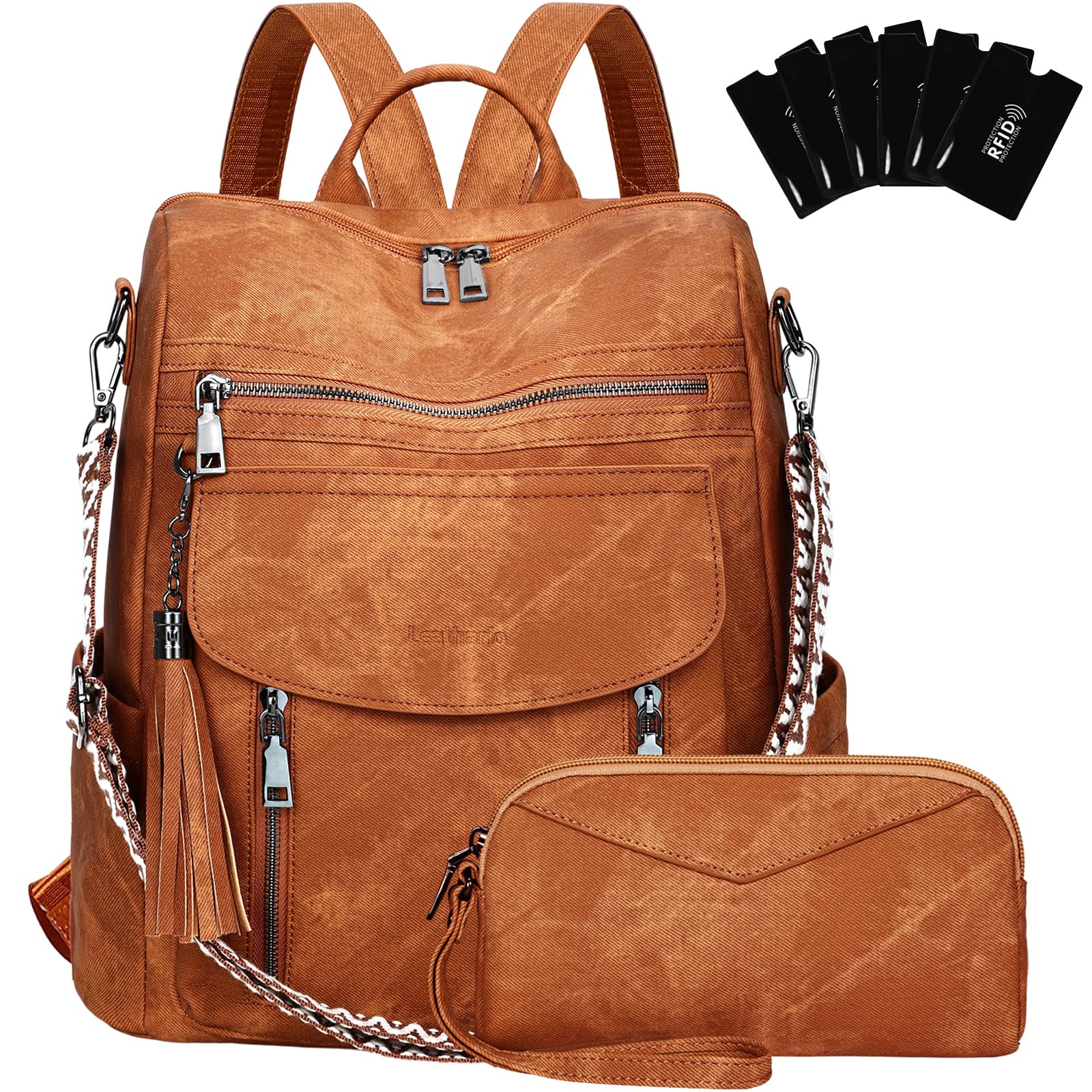 Sac a Dos Femme en Cuir Vegan, Sacs à Main Portés Dos Antivol Imperméable Elegant Leger, Backpack pour Voyage L'école Travail Université Collège Shopping