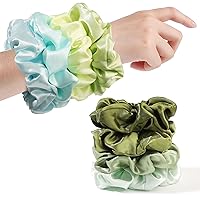Vista 2 de Ivyu Coleteros de cabello grueso y rizado para mujer, coleteros de satén para niñas, bonitos soportes para coleta, sin arrugas, sin daños, 4 piezas