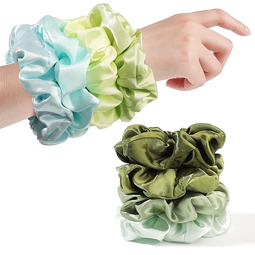 Miniatura 2 de Ivyu Coleteros de cabello grueso y rizado para mujer, coleteros de satén para niñas, bonitos soportes para coleta, sin arrugas, sin daños, 4 piezas,