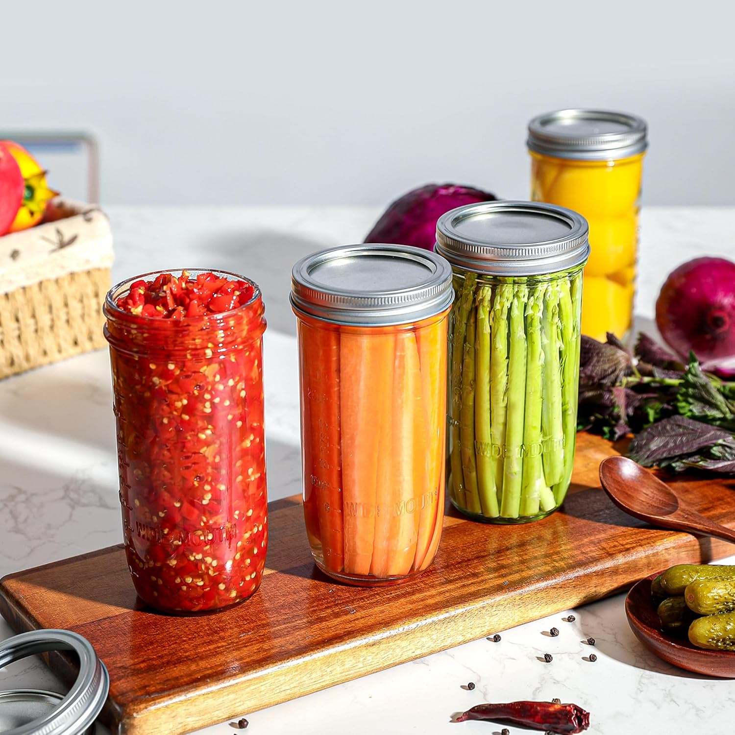 24 oz Wide Mouth Glass Jars - 6 Pack with Airtight Lids and Bands, Ideal for Fermenting, Pickling, Meal Prep, Overnight Oats, Jam, Jelly, and DIY Projects