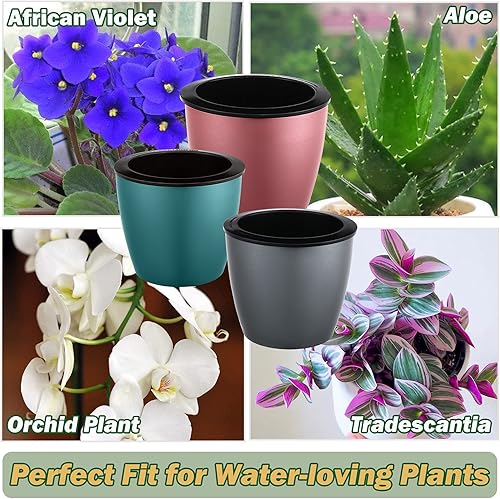Miniatura 2 de Paquete de 6 macetas de riego automático de 6.7 pulgadas para plantas de interior, macetas de violeta africana para plantas con maceta de mecha,