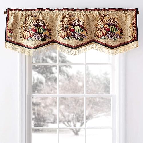 Miniatura 7 de Violet Linen Cenefa de cortina decorativa con bolsillo para barra, 60 x 18 pulgadas, diseño de hojas de otoño, diseño de girasoles, cosecha de otoño