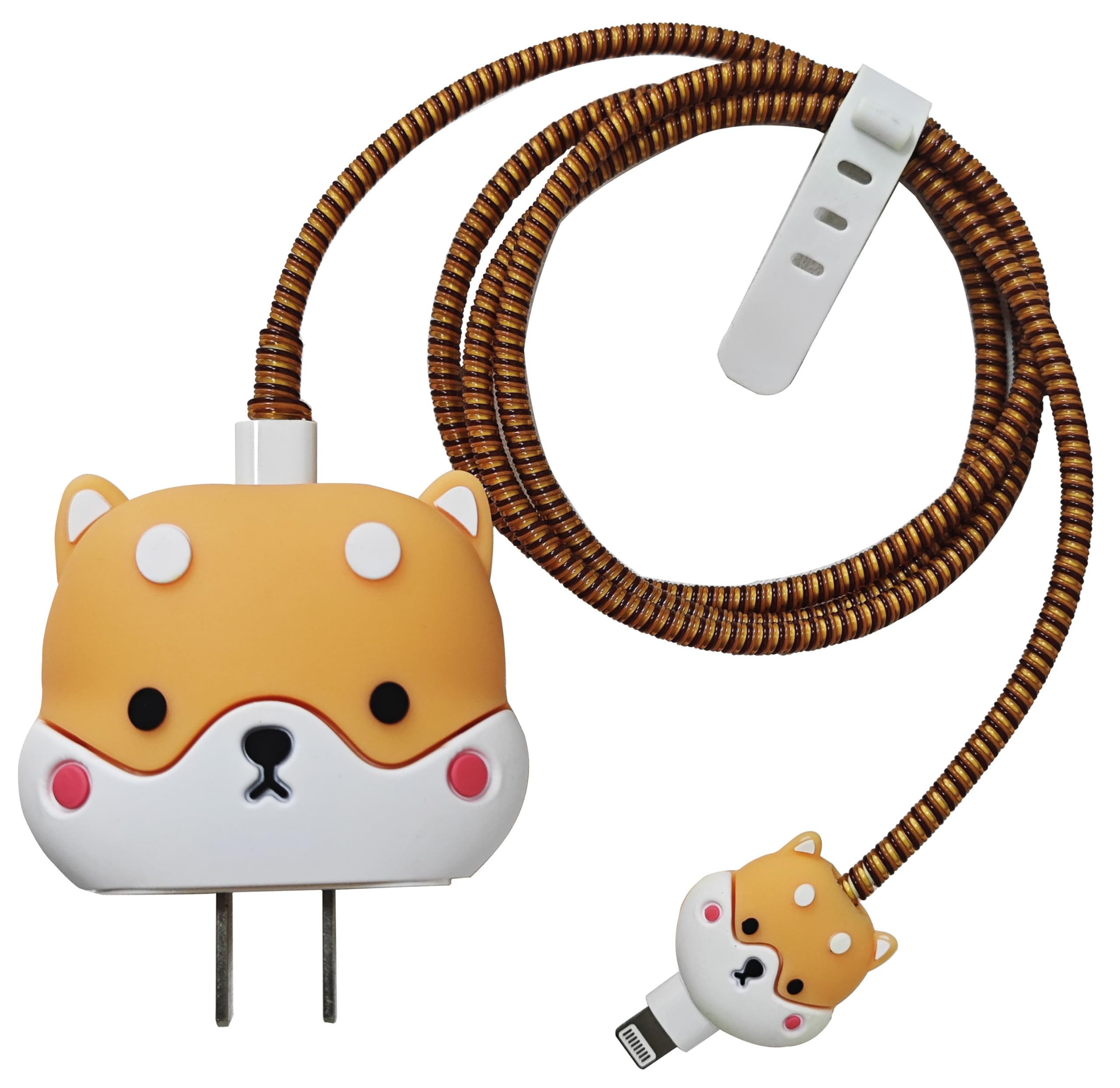 Compatible with iPhone 18W/20W USB-C Charger Protector Cover, 3D Cute Cartoon Charger Case for Apple iPhone 20W USB-C Power Adapter and Lightning Cable Protective Wire Saver (Cute Shiba Inu)