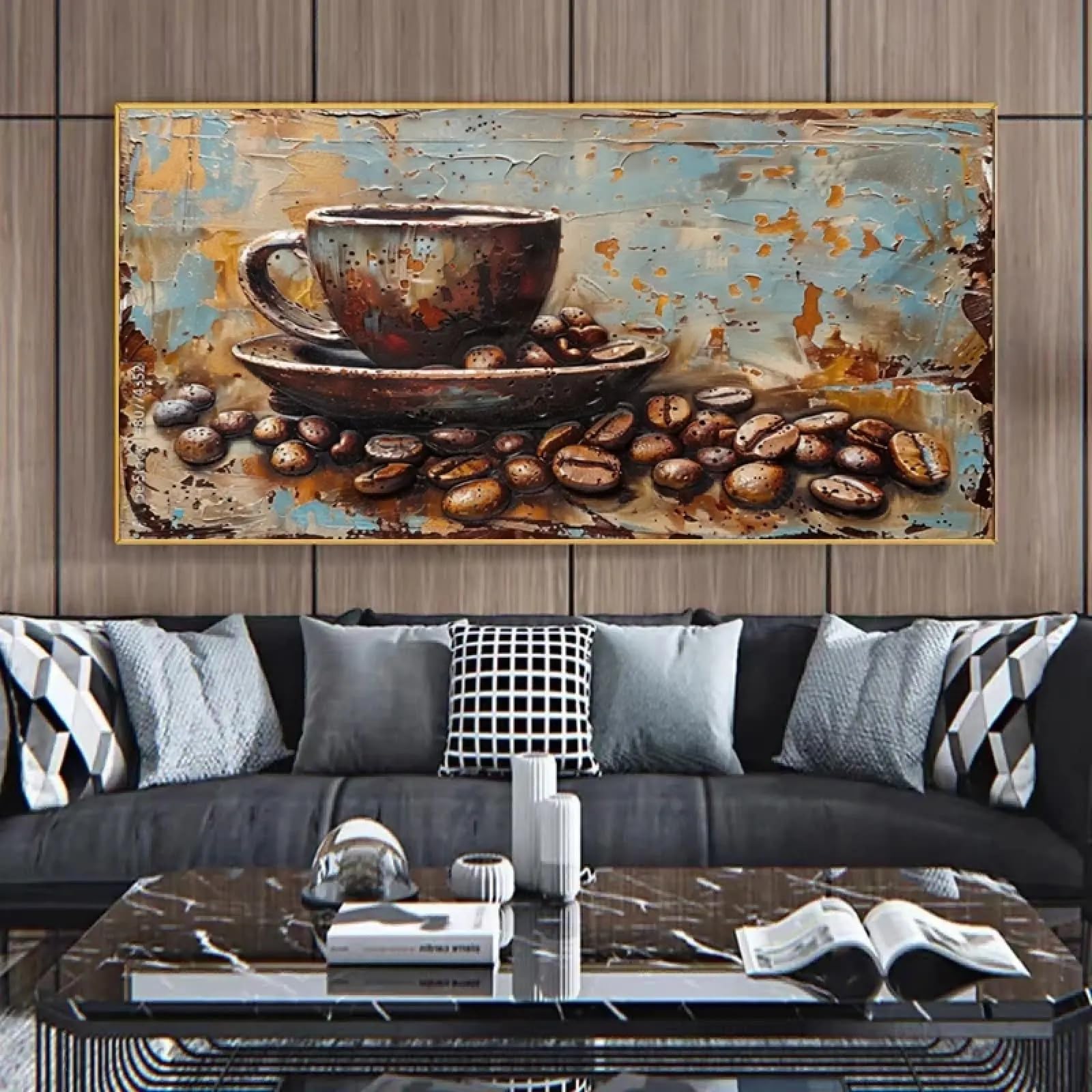 Tableau vintage grain de café avec cadre au collage texturé chic - 7