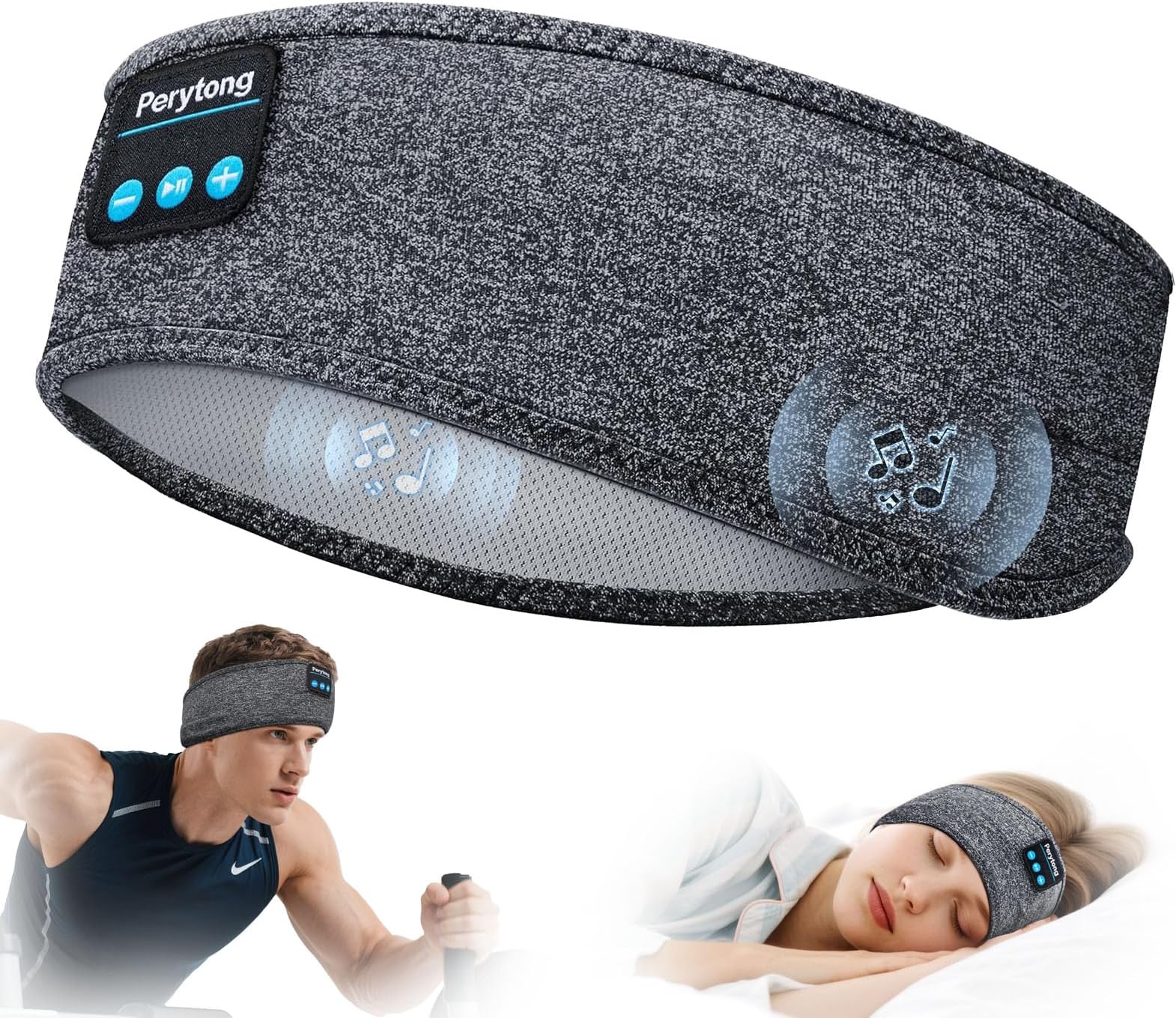 Perytong Sleep Headphones Wireless, Bluetooth Sports Headband Headphones with Ultra-Thin HD Stereo Speakers Perfect for Sleeping,Workout,Jogging,Yoga,Insomnia, Air Travel, Meditation, Grey
