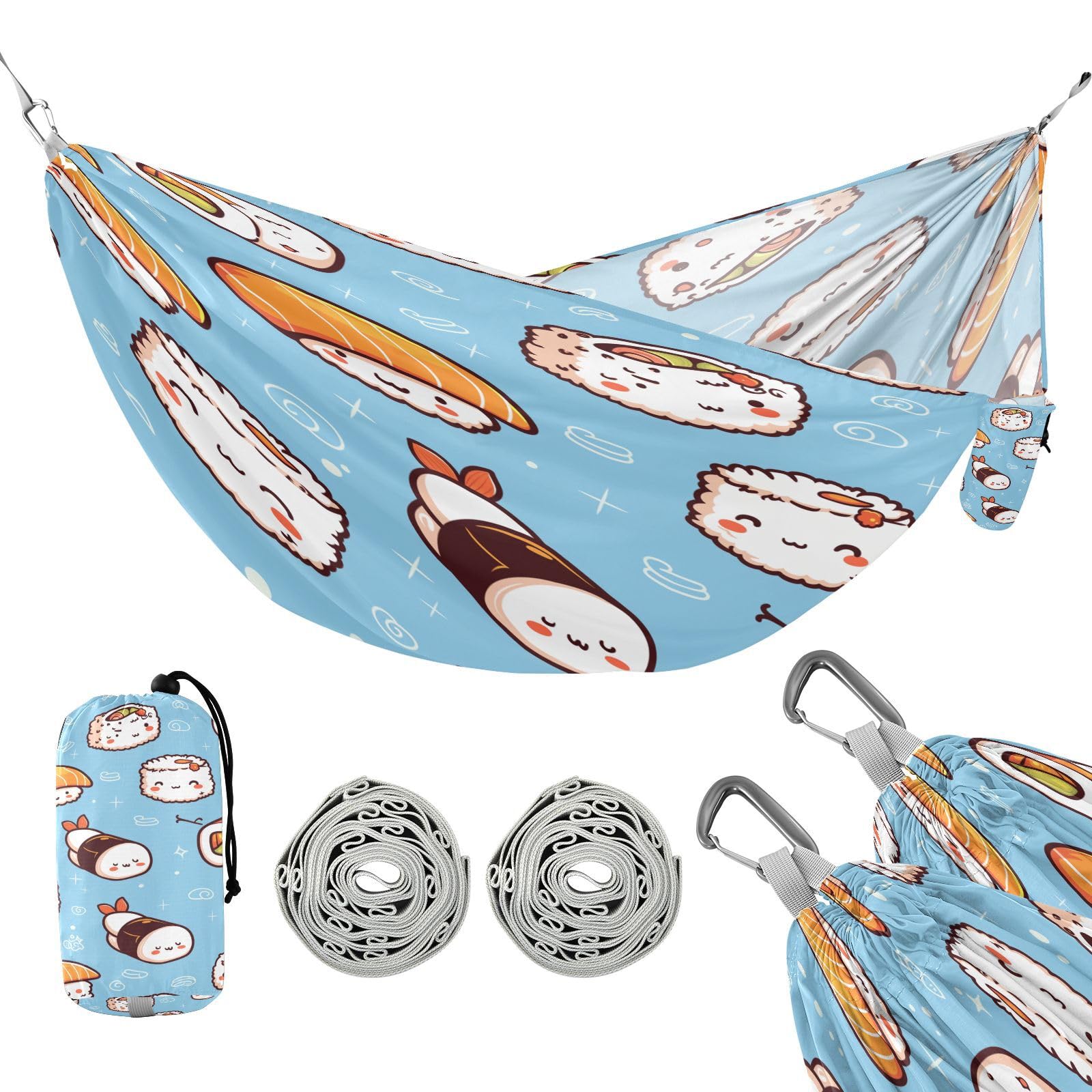 ATTX Kawaii Sushi Camping Hammock - Lightweight & Portable Hammocks, Heavy Duty 330lbs Capacity for Indoor, Hiking, Backpacking, Travel, Backyard, Beach#143