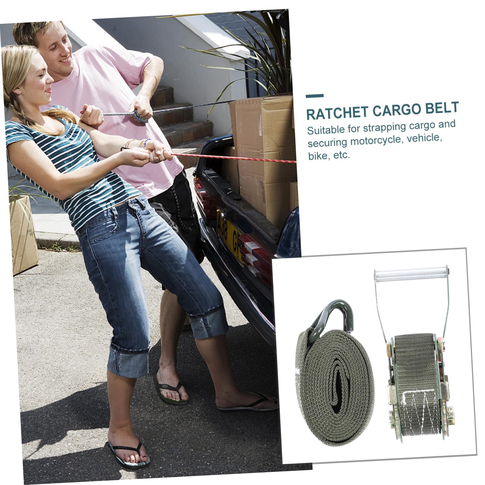 Homoyoyo 1 Set Ratchet Tie Down Straps Wide Long Cargo Straps for Motorcycle Truck and Trailer Heavy Duty Durable Easy to Store Carry Random Color