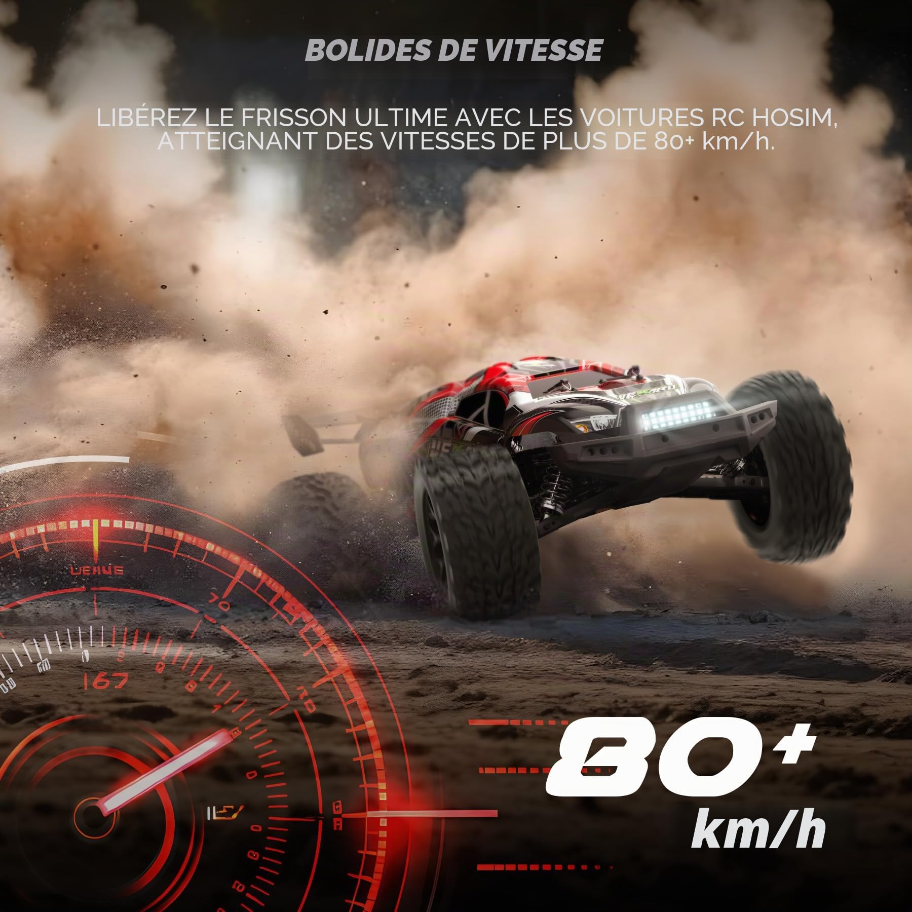 Hosim Voiture télécommandée à partir de 14 ans, 1:8 Brushless RC voiture 70+ km/h, haute vitesse, 4 x 4 tout-terrain, étanche, grande voiture RC pour adultes, Truggy tout-terrain 50+ min de temps de