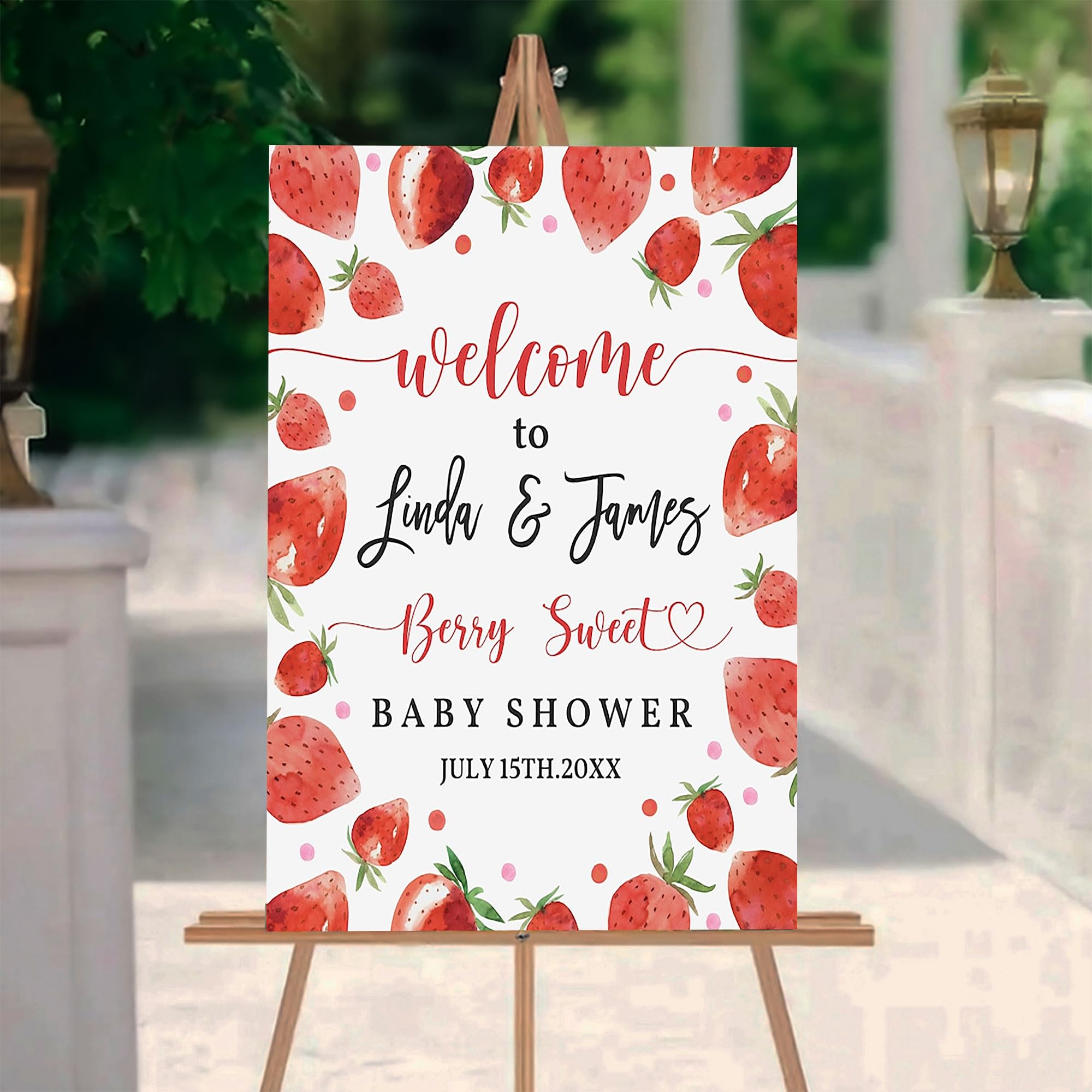 Personalized Strawberry Baby Shower Welcome Sign, Berry Sweet Baby Shower Sprinkle Welcome Poster, Customized Welcome Yard Sign, Canvas