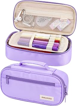 Large Pencil Case Cute Soft Pen Pouch, Aesthetic Zipper Pencil Box,Pen Bag with Handle School Supplies for Teen Girls Women, Purple