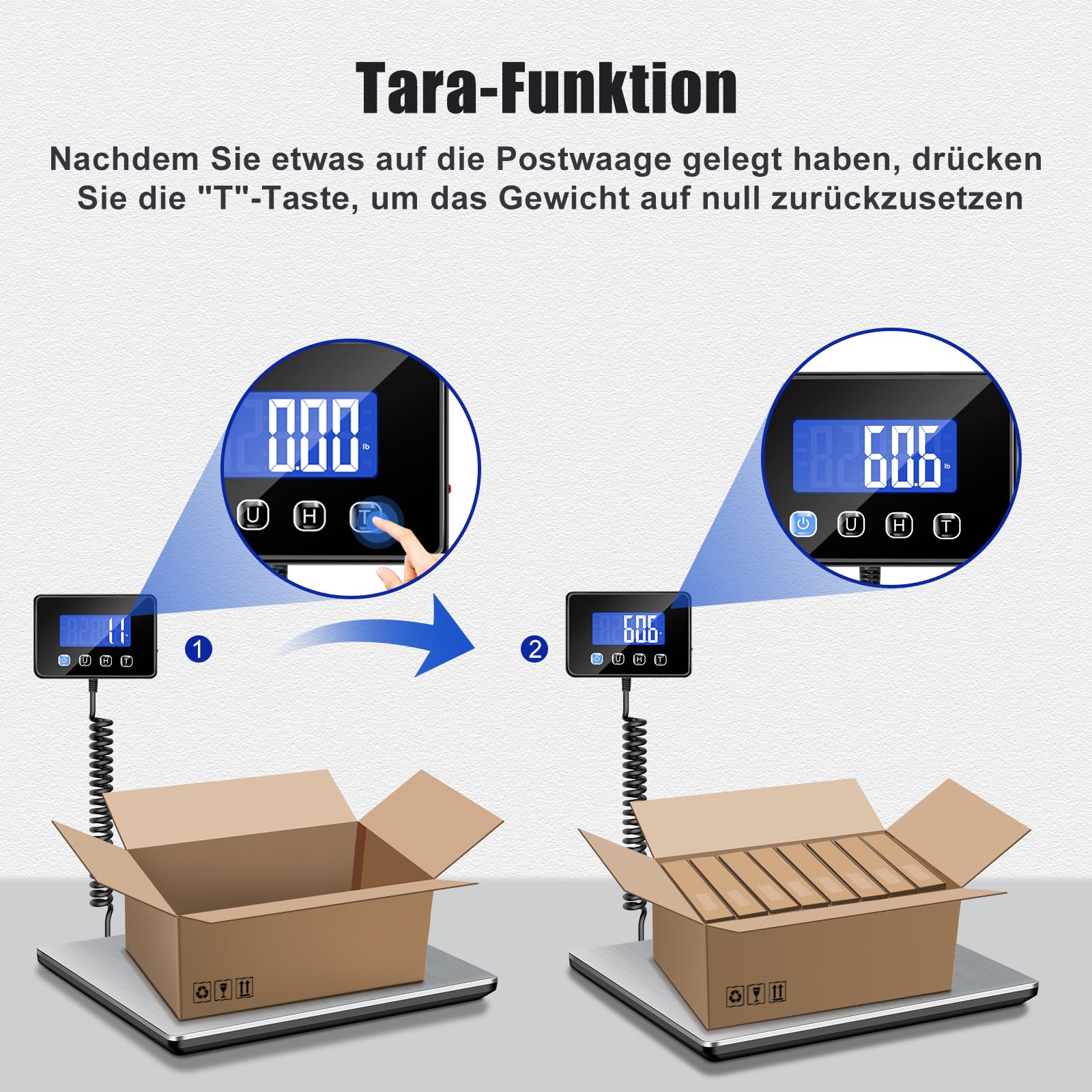 KUAIVO Paketwaage 300kg/20g Hochpräzise Plattformwaage Edelstahl LCD Hold Tara aufladbar