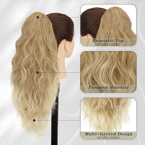 Miniatura 3 de BARSDAR Extensión de cola de caballo rubia, extensiones de cola de caballo con clip de garra de 18 pulgadas para mujer, extensiones de cola de