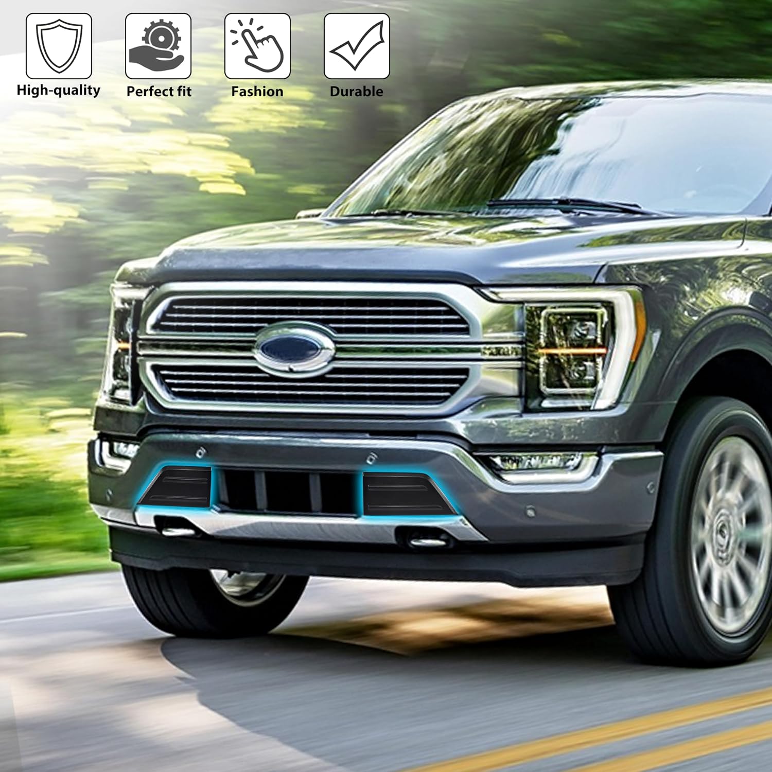Front Bumper Guards Pads for 2021+ F150, Front Bumper Inserts Body Armor Anti-Scratch Edge Trim Cover for 2021 2022 2023 Ford F-150 Accessories(2PCS, Black)