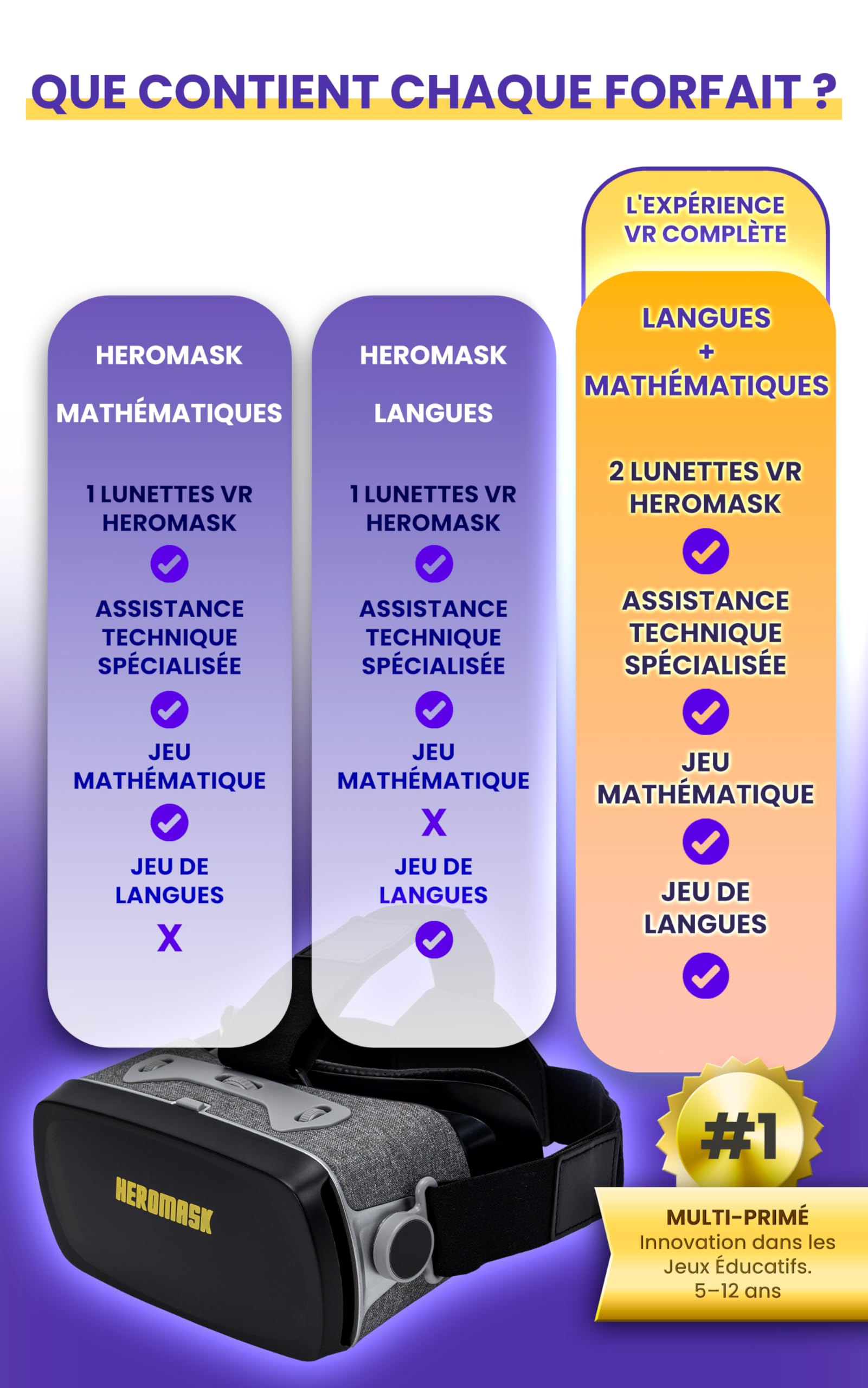 Heromask Pack Langues + Mathématiques – Jeu Éducatif VR 2 en 1 | Apprendre Les Langues et Les Maths en S’Amusant | Cadeau Original pour Enfants 5–12 Ans, Compatible iOS & Android