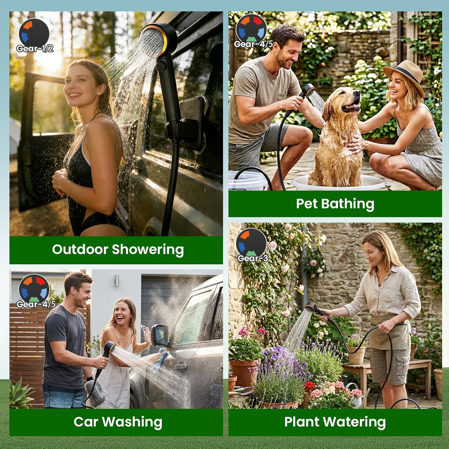 Portable Camping Shower Pump - 6000mAh Rechargeable Shower, 5 Pressure Levels & 4 Spray Modes, Smart Display, IPX8 Waterproof Pump for Beach, Pet, Car Wash & Outdoor Use