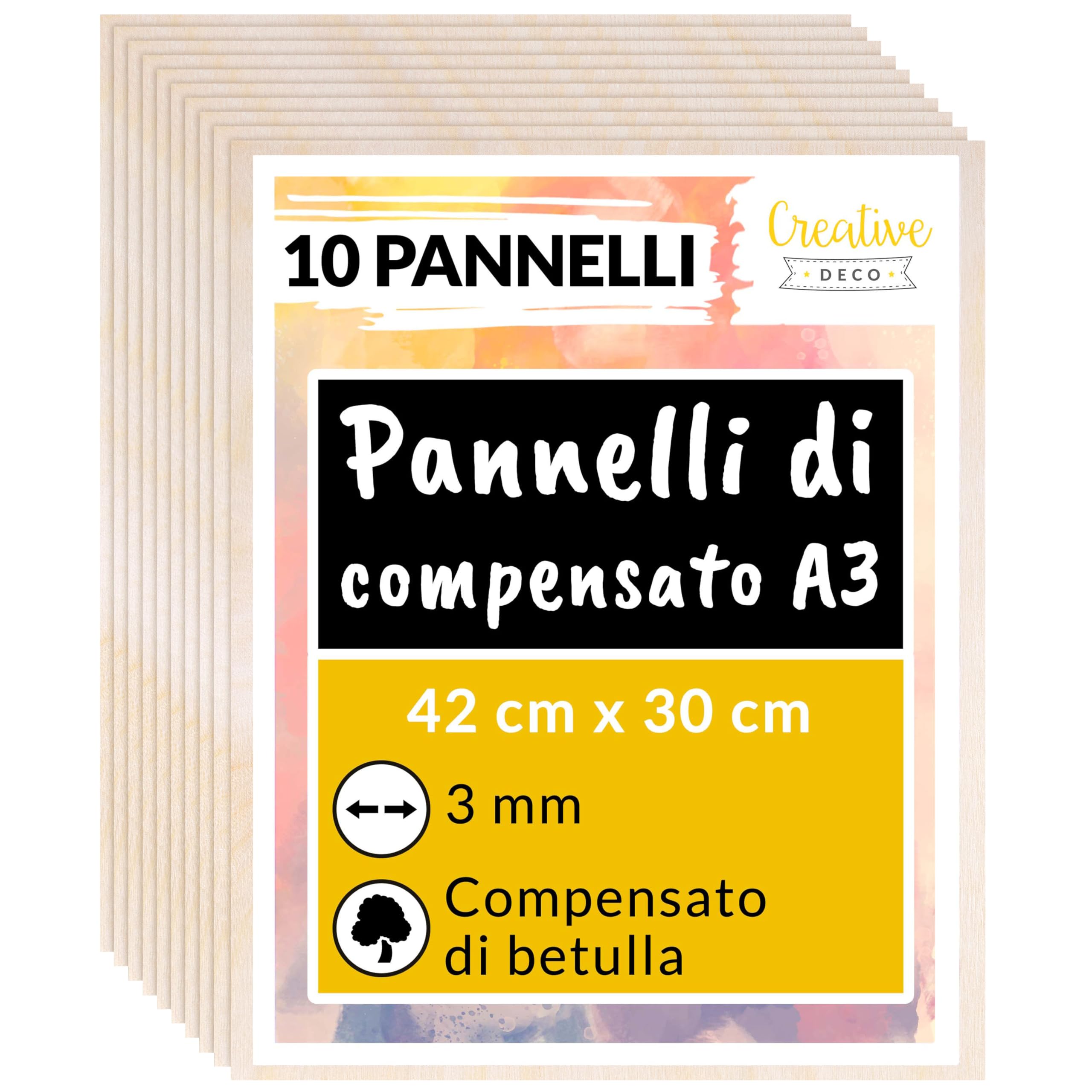 Creative Deco 10 x A3 Compensato Pannelli Legno Betulla 3mm | Pannelli Compensato 420 x 300 x 3 mm (+/- 2mm) | Fogli di Legno per Decorazione, Modellare, Pannelli Taglio Laser, Pirografia, Pareti