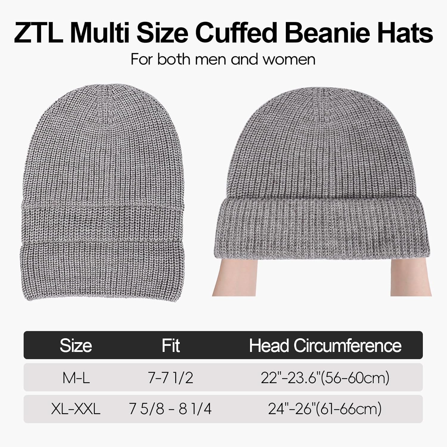 M/L/XL/XXL Merino Wool Beanie for Men & Women, Oversize Fleece Lined Warm Winter Double Layered Stylish Knit Cuffed Ski Hat - Image 3
