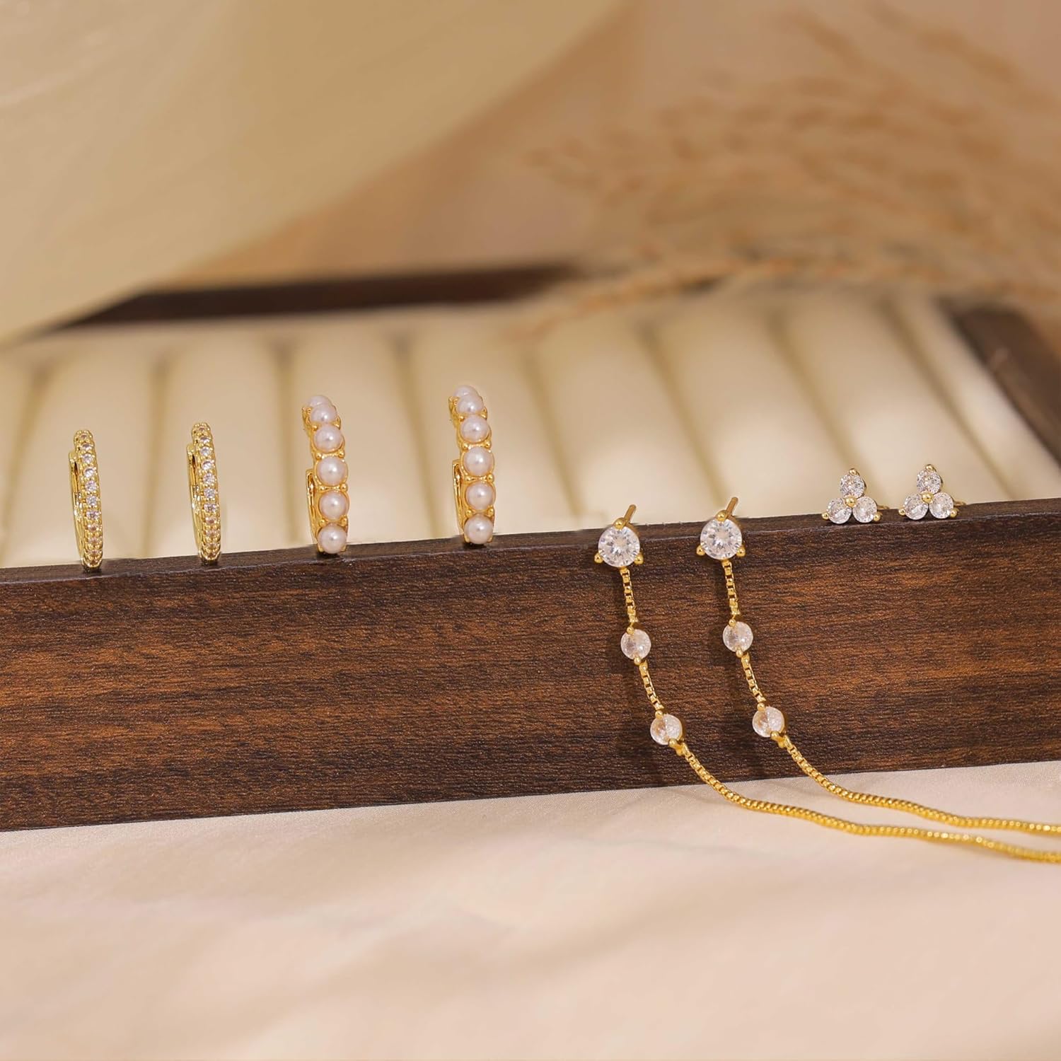 Stack Earrings For Women,Dainty 14K Gold Plated Pearl Hoop Huggie Earring Set Cute Chain Cartilage Earring Stack Trendy Hypoallergenic Long Drop Stud Earrings Jewelry - Image 6