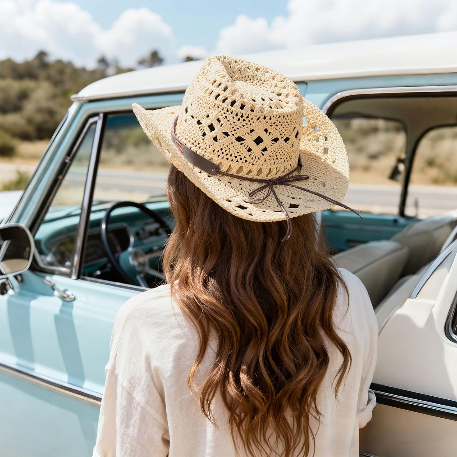 Erocalli Western Straw Cowboy Cowgirl Hats for Women and Mens - Wide Brim, Decorative Bands, Raffia Woven, Sun Hat, Travel