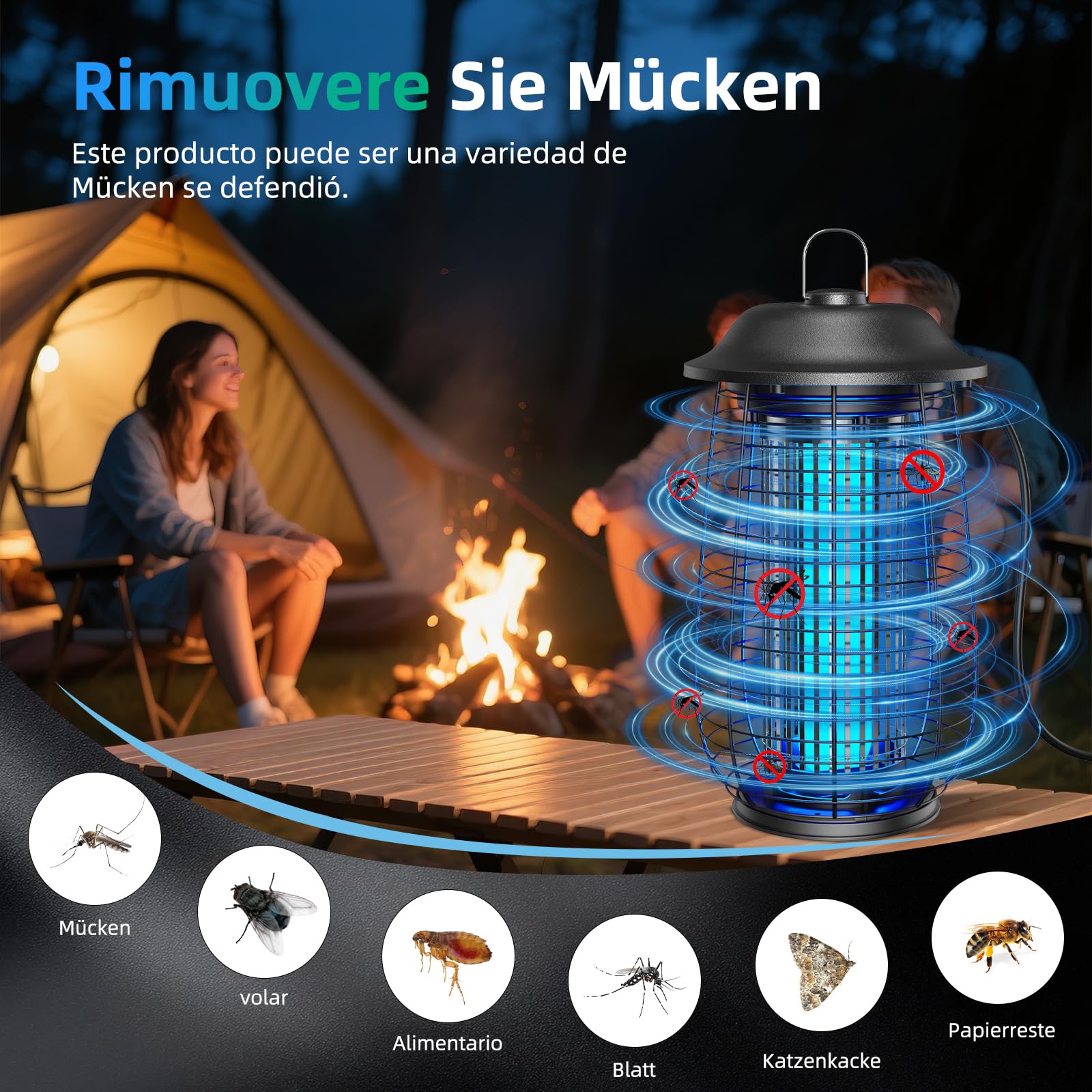 Lámpara Antimosquitos, Trampa para Mosquitos de Alto Rendimiento con 4250V 20W UV para Interior y Exterior, Impermeable IPX4–Repelente Mosquitos, el Mata Mosquitos Eléctrico, Jardín y Terraza