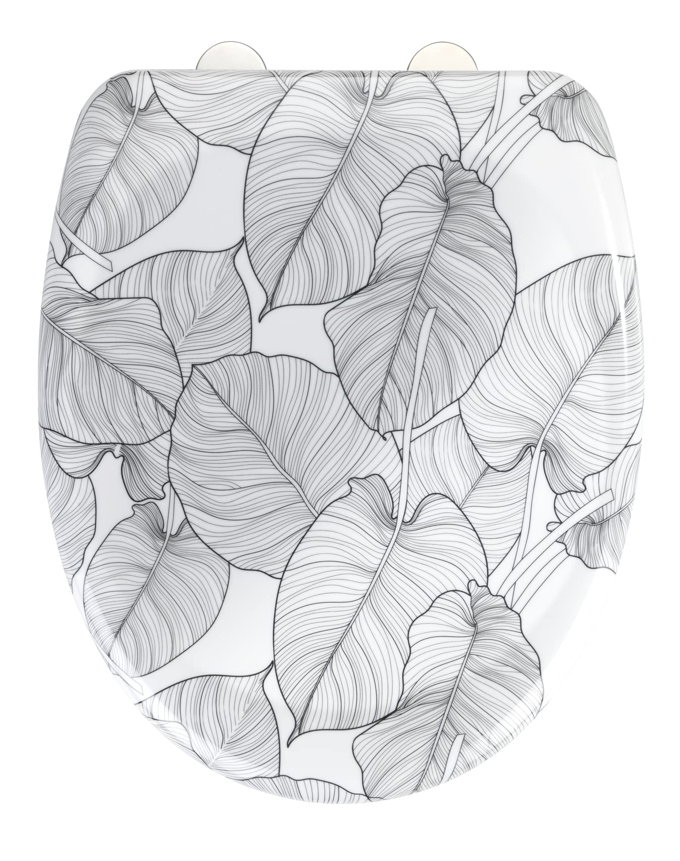WENKO Asiento de WC Samoa, asiento de inodoro de diseño de Duroplast prémium con Easy-Close y Fix-Clip de acero inoxidable, antibacteriano y resistente a los arañazos, 38 x 45 cm, blanco/gris