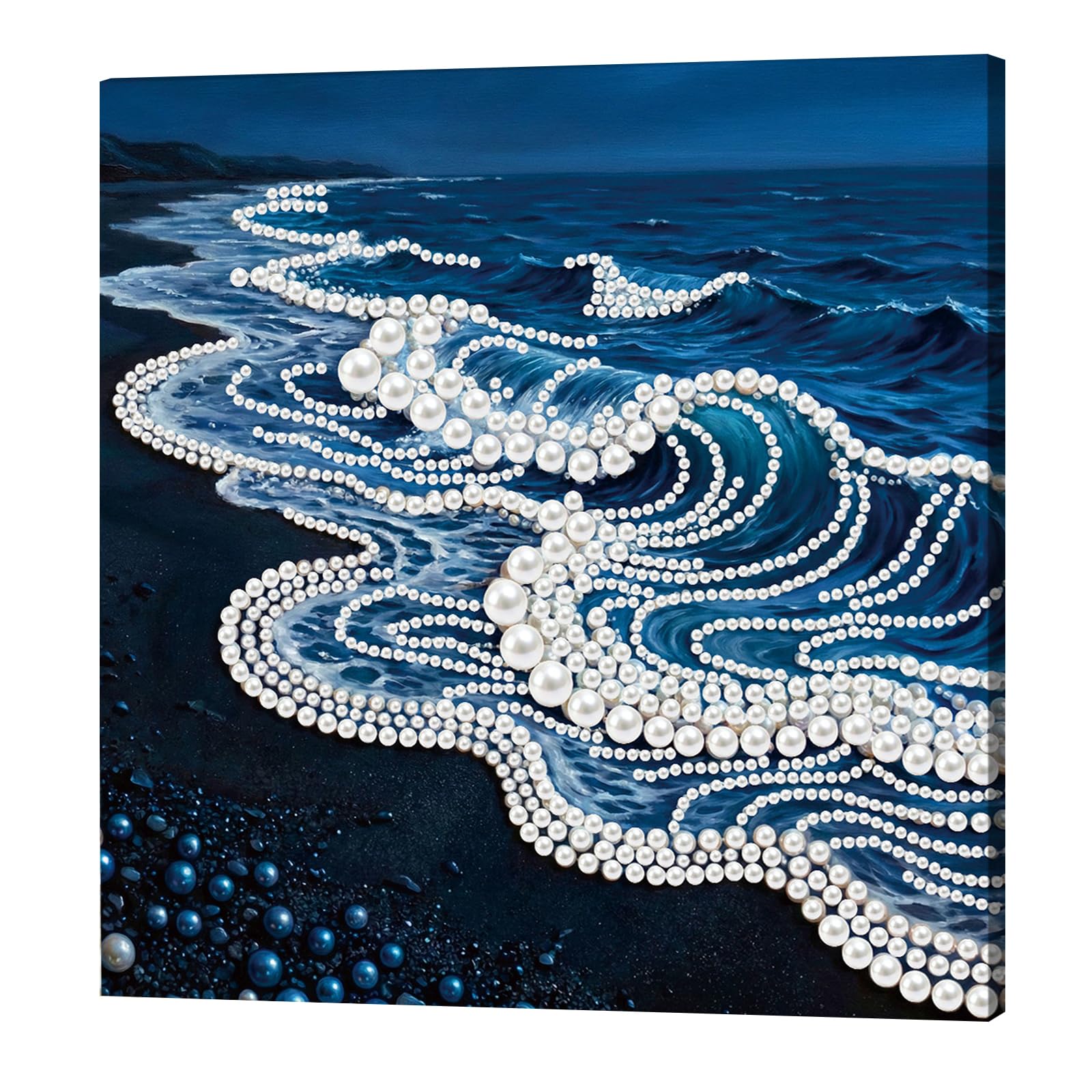 DIY Pearl Painting Kit with Wooden Frame, 3D Plastic Pearl Gemstone Ocean Art Craft for Adults Beginners, Diamond Dot Painting, Home Wall Decor Ready Gift for Women(Waves)(25 * 25cm)