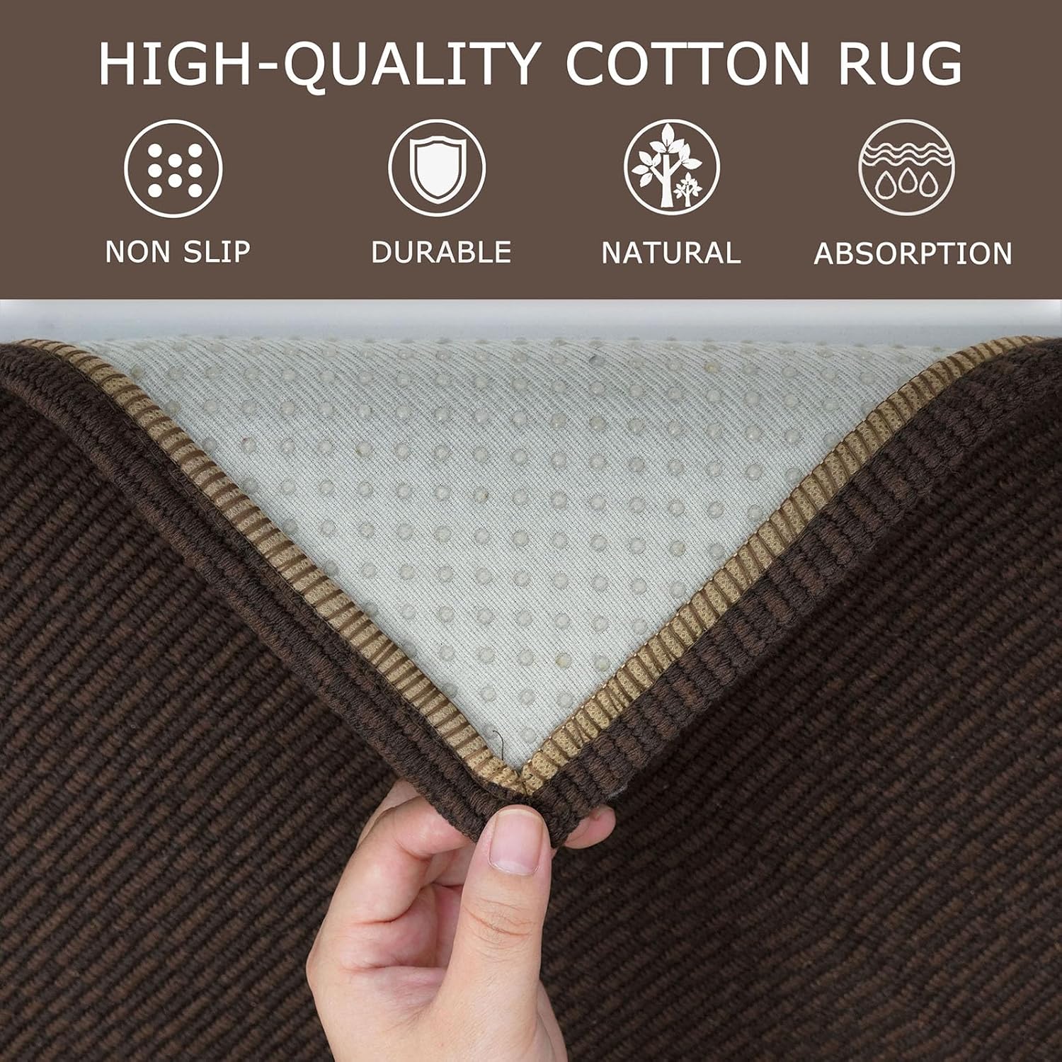 KOZYFLY Washable Area Rug 2x3 Ft Small Entryway Rug Indoor Door Mat Throw Rugs with Rubber Backing, Braided Cotton Floor Carpet for Front Entrance Bathroom Kitchen Foyer, Dark Coffee/Brown