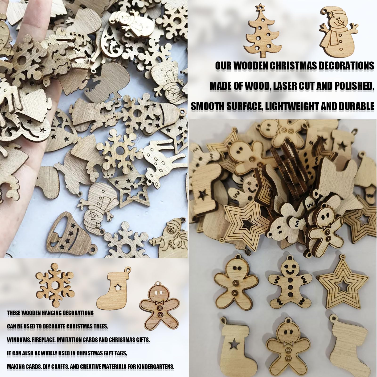 18pcs Flocons de Neige en Bois de Noël Ornement, Ornements en Forme de