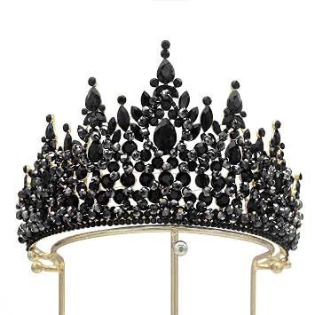 QXMYOO 4" Tall Pageant Tiara Baroque Alloy Crystal Crown for Women Rhinestone Tiara Headband Wedding, Birthday, Princess Costume Accessory Black