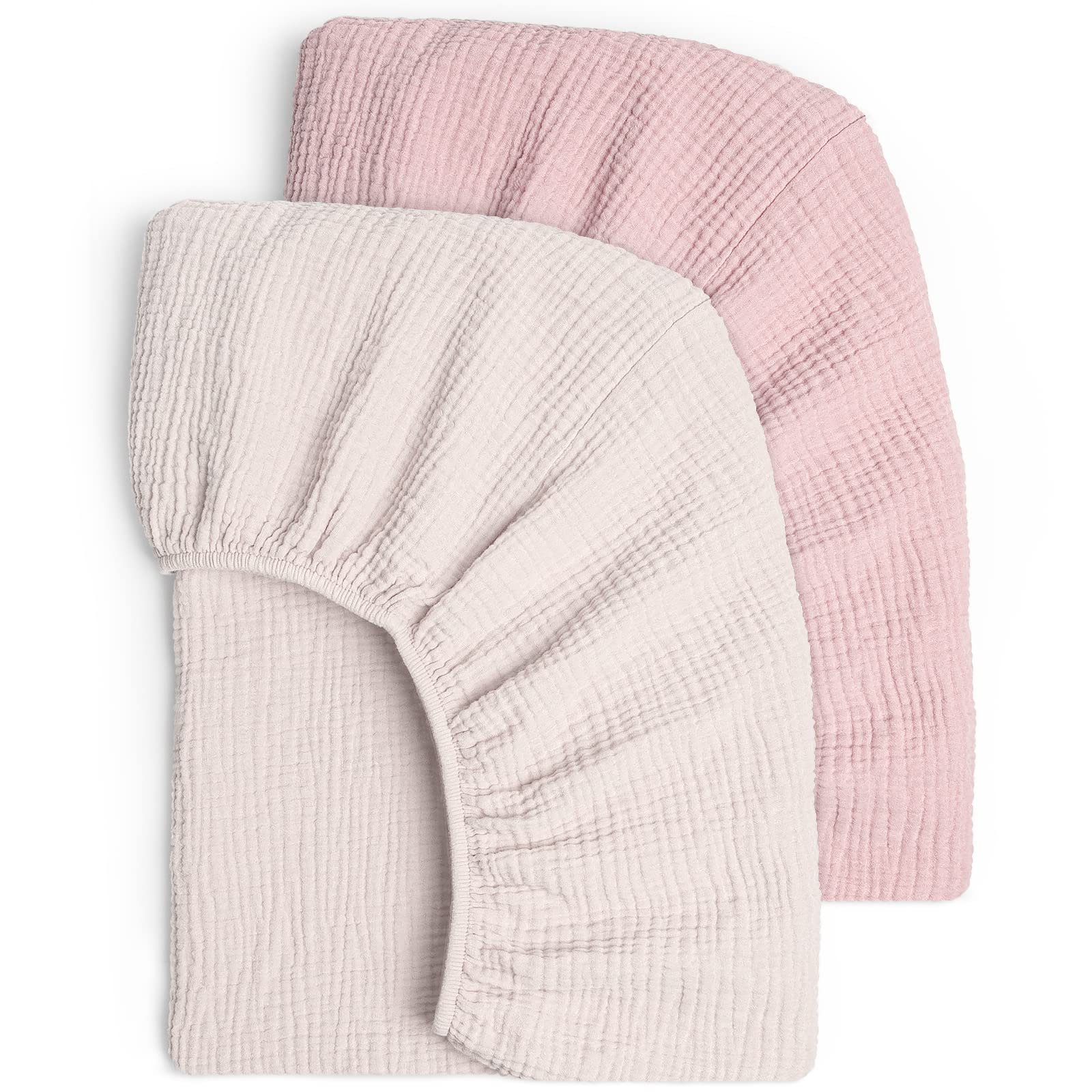 Lulu moon Muslin Crib Sheets - Fitted Crib Mattress Sheets for Boys and Girl - 28"x 52", 2 Pack (Soft Pink & Carnation)