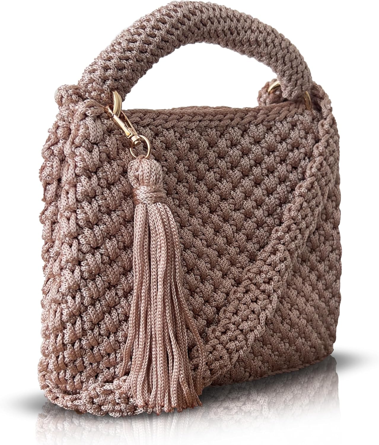 Handmade Crochet Shoulder Bag for Women – Boho Knit Crossbody Purse with Tassel, Lightweight Woven Handbag, Stylish Casual Satchel for Everyday & Travel - Image 3