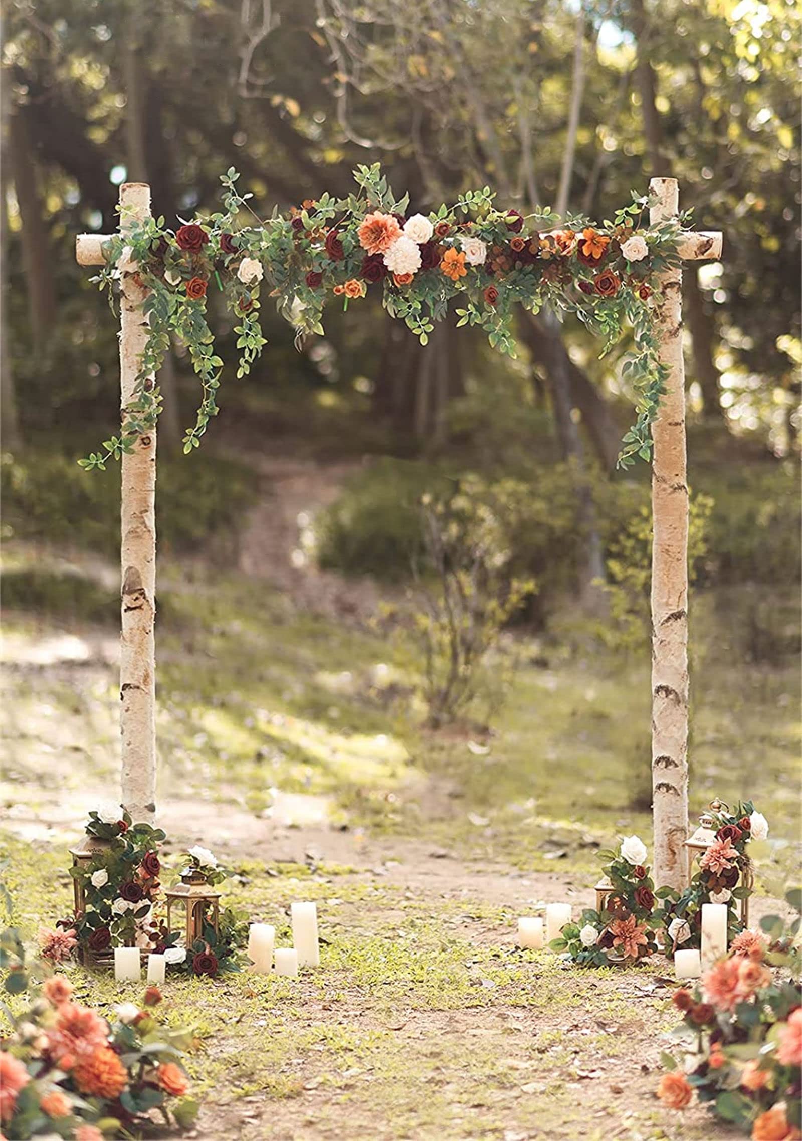 Künstliche Eukalyptus-Girlanden in Orange, romantische Hochzeitsbogen-Blumen im Boho-Stil, hängende Seidenranken-Hochzeitsgirlande mit grünen Blättern für Hochzeits-Party-Dekoration