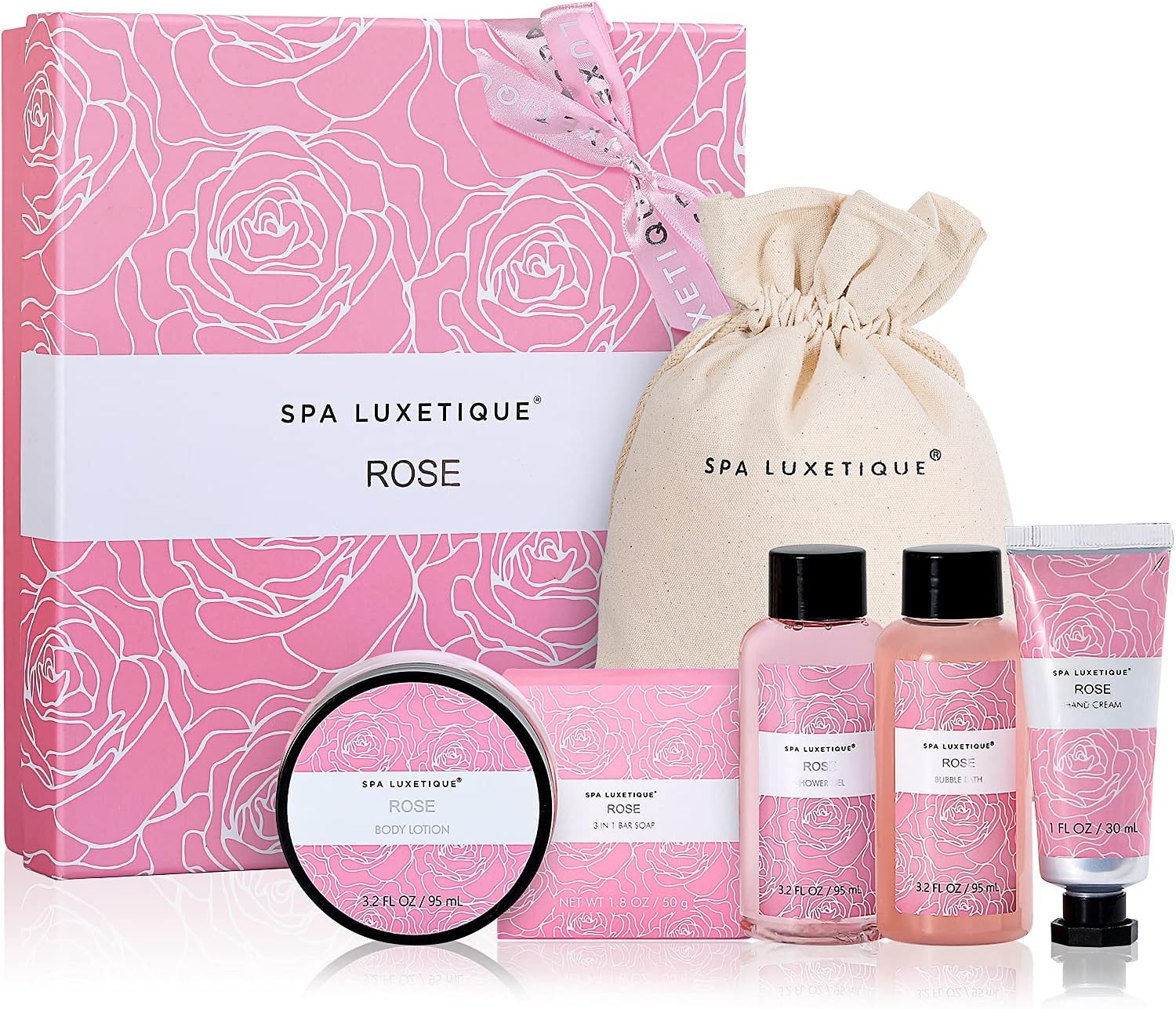 Spa Luxetique Spa Gift Set, Pampering Gifts for women, 6pcs Rose Bath