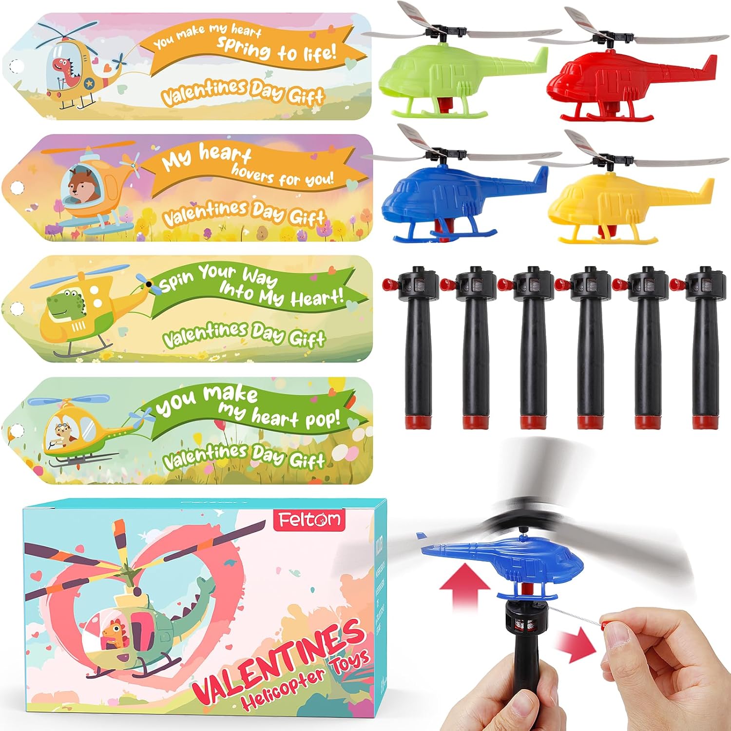 Feltom 28 PCS Valentines Day Cards for Kids School with Flying Airplanes Set, Party Favors for Kids, Valentine`s Day Gifts for Classroom Party, Valentines Day Gifts for Boys & Girls, Toys for Children