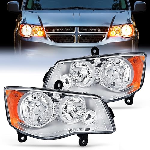 Nilight Headlight Assembly for 2011 2012 2013 2014 2015 2016 2017 2018 2019 Dodge Grand Caravan 2008-2016 Chrysler Town & Country Replacement Headlamp Chrome Housing Amber Reflector, 2 Years Warranty