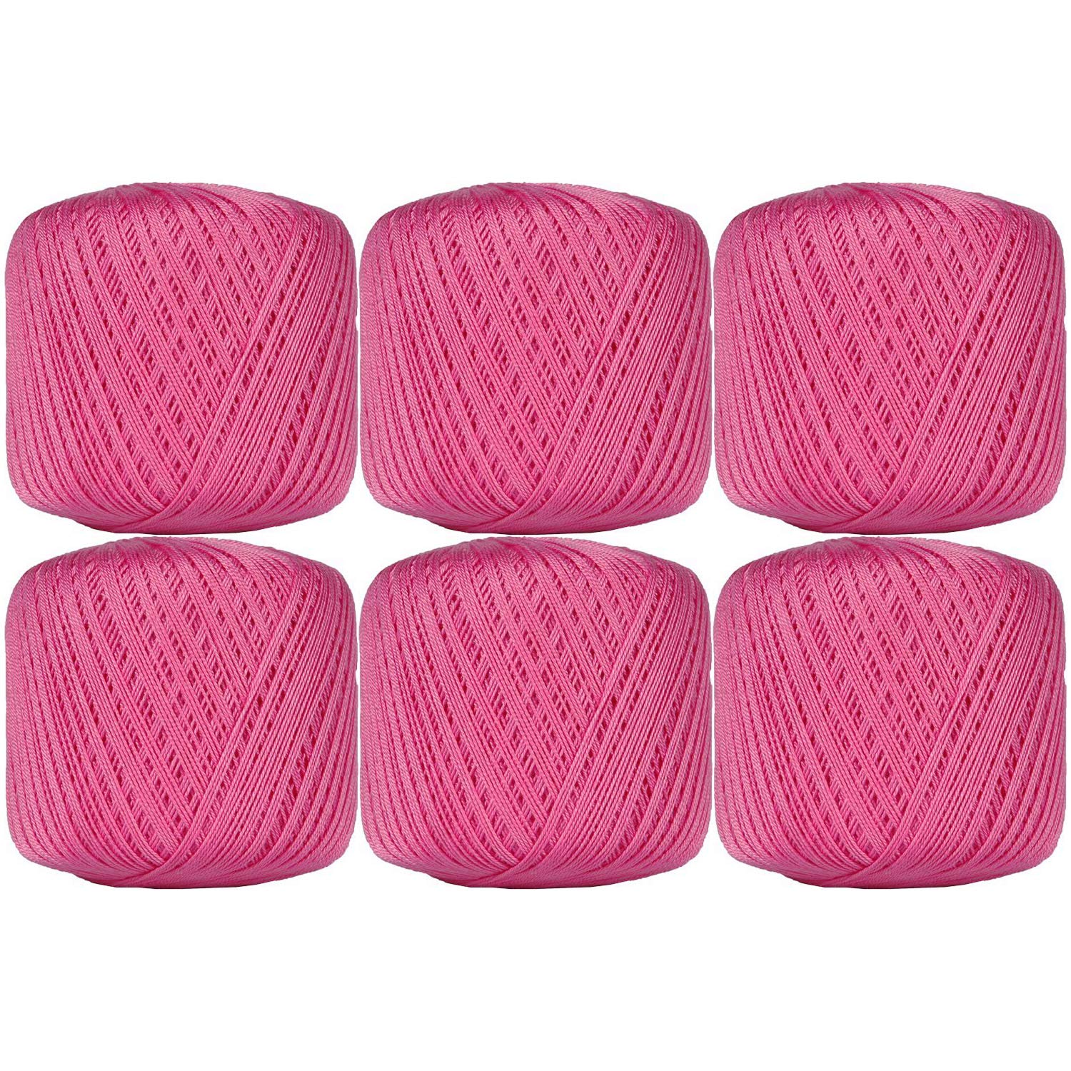 ThreadArt 100% Cotton Crochet Thread Size 10, 6 Ball Pack, Hot Pink 35