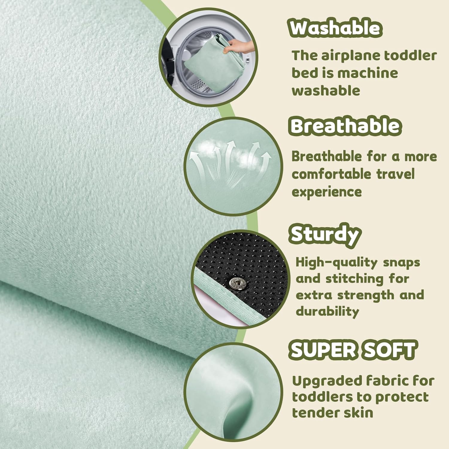 Toddler Airplane Bed, Airplane Seat Extender for Kids, Baby Travel Essentials, Green