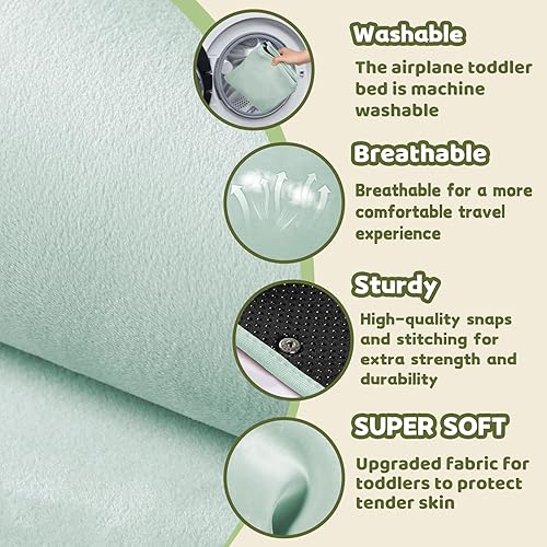 Miniatura 3 de Cama de avión para niños pequeños, extensor de asiento de avión para niños, artículos esenciales de viaje para bebés, color verde