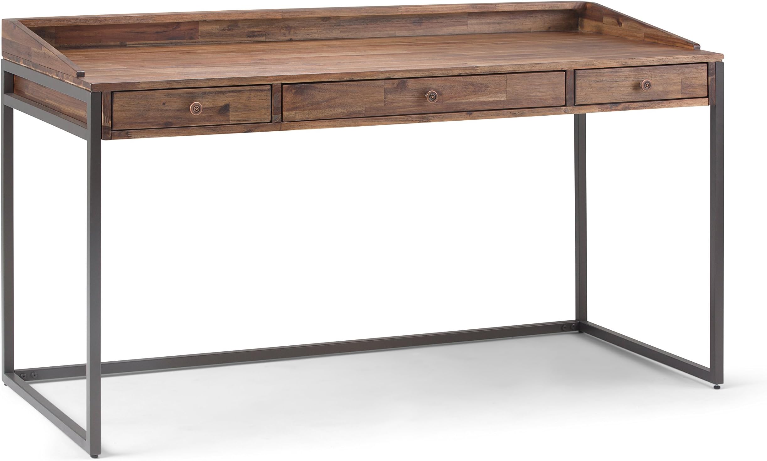 SIMPLIHOME Ralston Desk - 60 Inch Wide Solid Acacia Wood and Metal Writing Desk in Rustic Natural Aged Brown, Modern Industrial Home Office Computer Table with 2 Drawers and Flip-Down Keyboard Tray