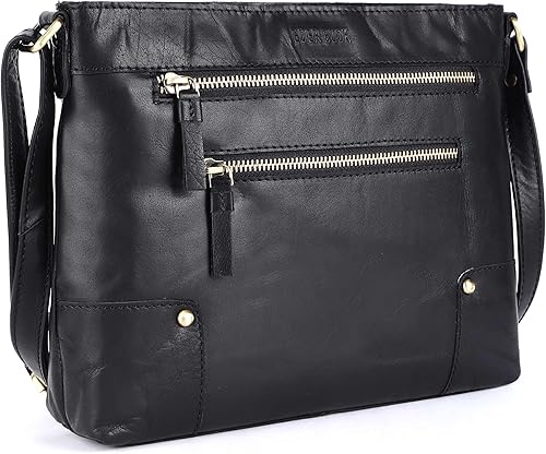 Miniatura 8 de Mia Soft - Bolso cruzado de cuero real para mujer, con triple cremallera, bandolera cruzada