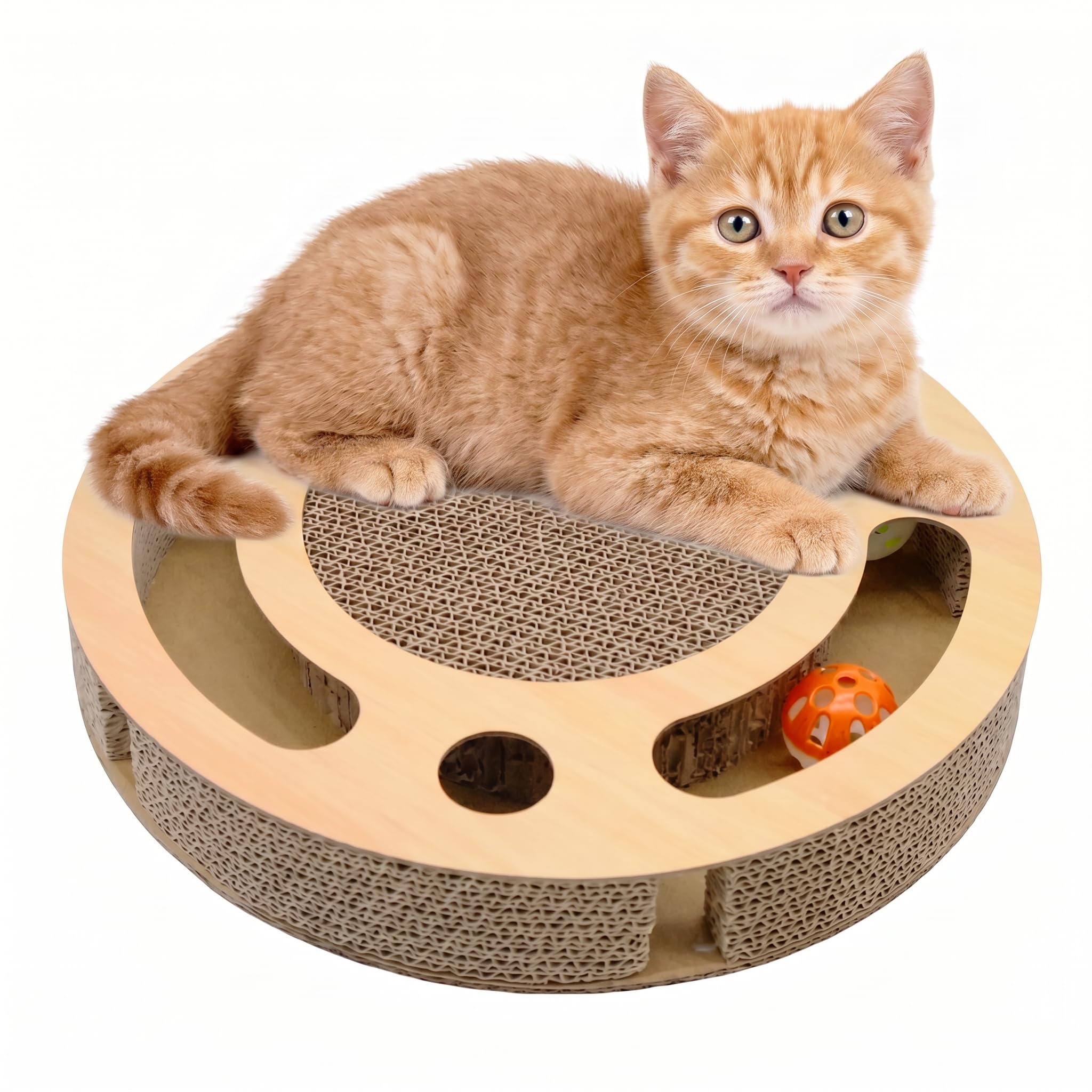 Cat Scratcher, 2 in 1 Round Cats Scratching Board, Bell Balls, Cardboard