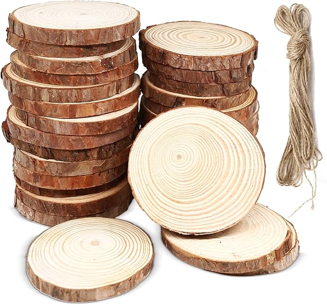 Natural Wood Slices 30Pcs Wood Circles Craft Circle Wooden Discs Unfinished Log Wooden Circles for DIY Crafts Wedding Decorations Christmas Easter Ornaments