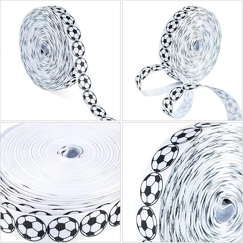 Miniatura 3 de Cinta de fútbol con diseño deportivo de grogrén, cinta de grogrén con patrón de fútbol para envolver paquetes de regalo, diseño floral, lazo para el