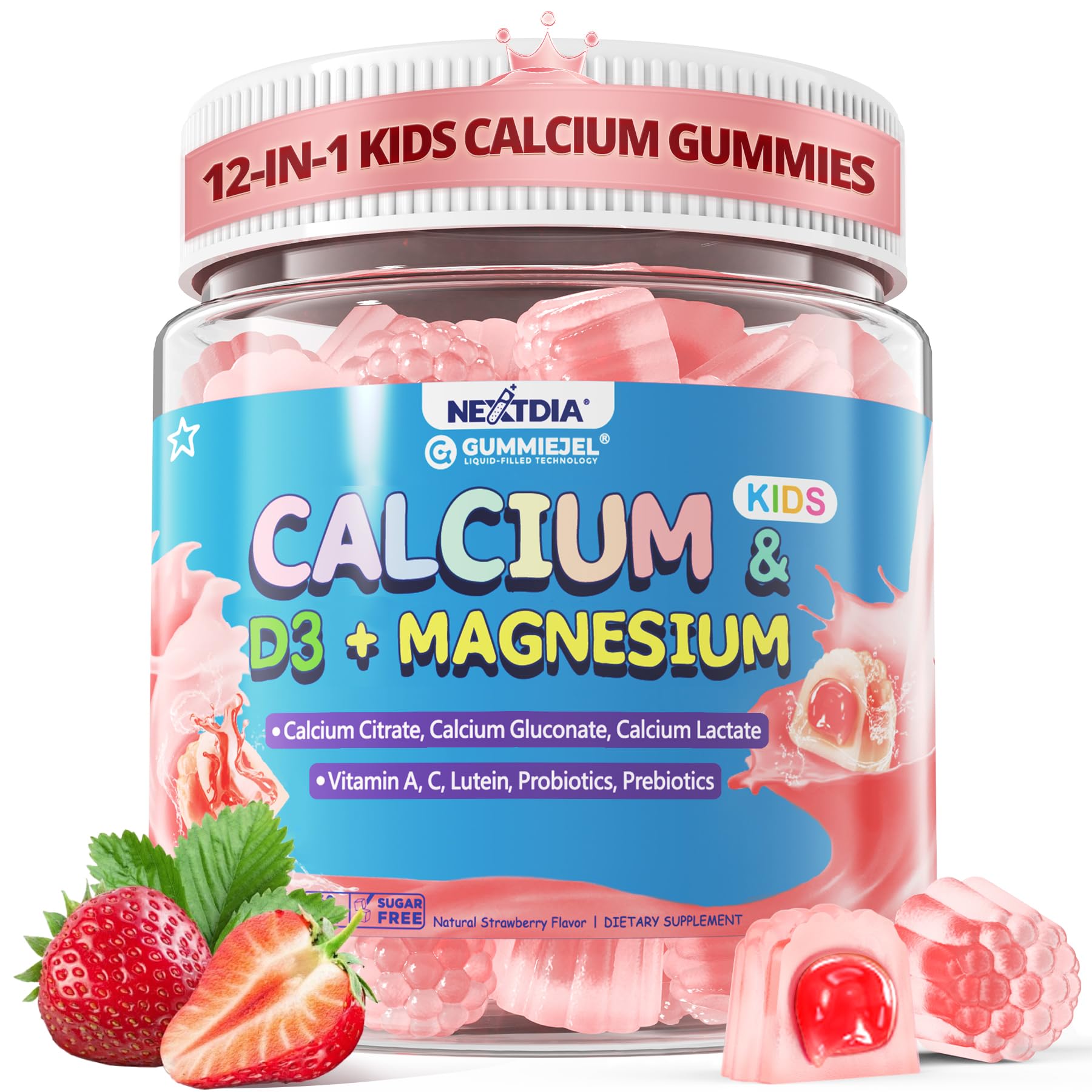 Παιδιά Gummys Ασβέστιο + D3 & Μαγνήσιο για 4+, με Ασβέστιο Κιτρικό Γλουκονικό Ασβέστιο, Γαλακτικό Ασβέστιο, Προβιοτικά & Πρεβιοτικά για Παιδιά Υγεία των Οστών, Υποστηρίξτε, Δυσπεψία Υγεία, Ζάχαρη Δωρεάν 60Cts