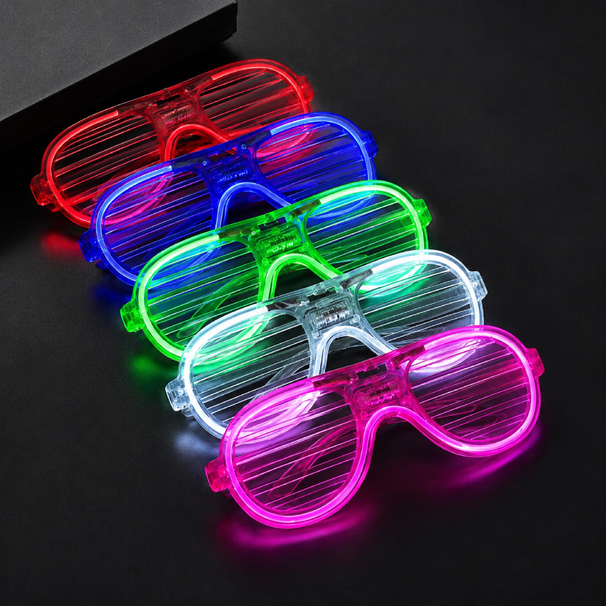 FAVELA 5 PCS LED Neon Light Goggles For Night DJ Party and Birthday Return Gifts For Adults and Teenagers | flashing glow eyewear For Kids & Teenagers Theme Party | light up glasses Pack OF 5