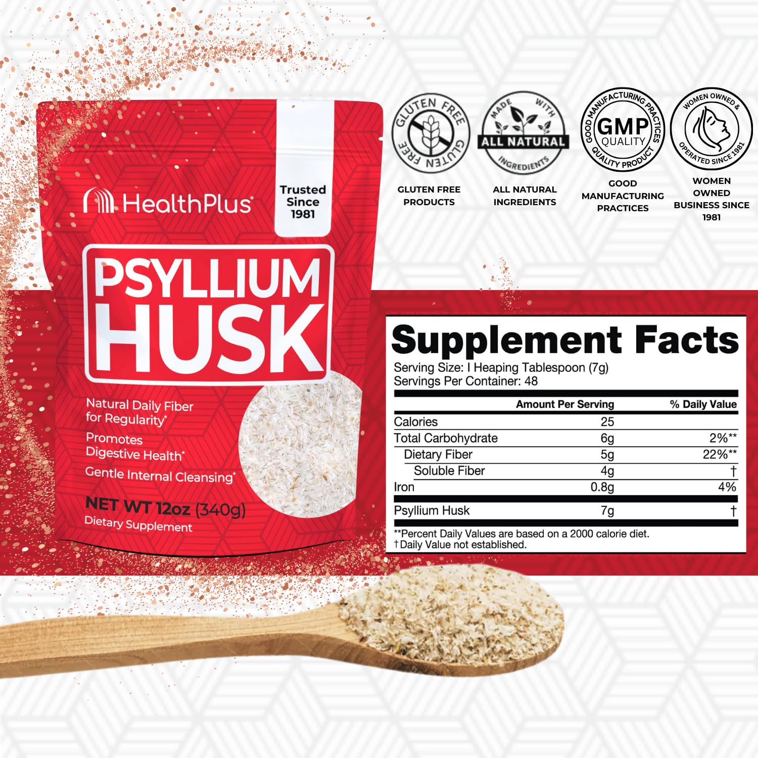 Health Plus Psyllium Husk Fiber Supplement, 12 oz, 48 Servings — Amazon image 2