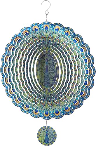 Miniatura 8 de Molinillos de viento de pavo real, regalos de pavo real para mujeres, mamá, abuela, esposa, 12 pulgadas, gran metal, 3D, cinético, molinillos de